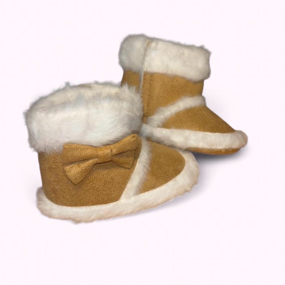 Tan and White infant Boots with Bow